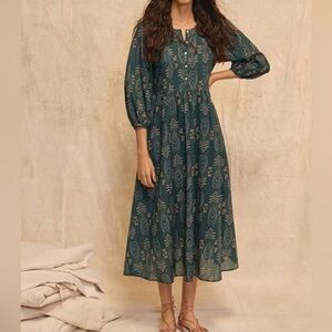 WRAP LONDON Puff Sleeve Feathers Floral Printed Cotton Dress 14 perfect conditio